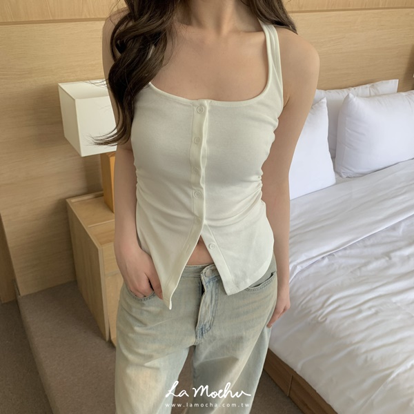 繞領排扣美背棉質背心(闆娘.花花清單)